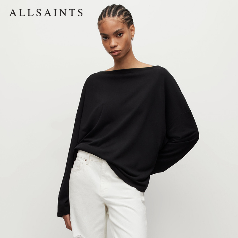 ALLSAINTS女士长袖T恤一字领官方2024年夏季款宽松休闲上衣WM020N-图0