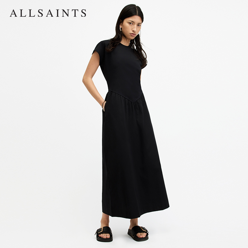 ALLSAINTS女士气质连衣裙法式洋气修身短袖长裙2025年秋季W358DC - 图1