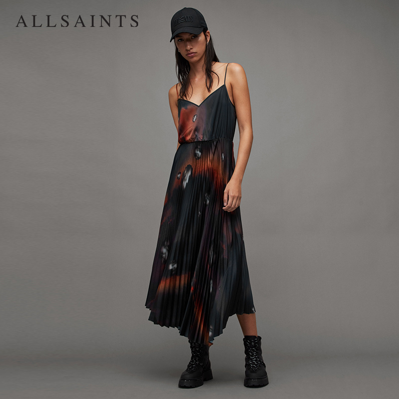 ALLSAINTS女士印花连衣裙2合1毛衣吊带褶裙冬款WD339Z