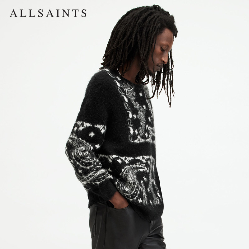 明星同款ALLSAINTS男士柔软提花毛衣羊毛针织2024年秋冬MK500Z