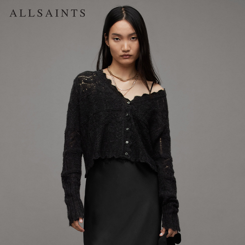 ALLSAINTS女士短款针织开衫蕾丝镂空毛衣春季款WK034V-图0