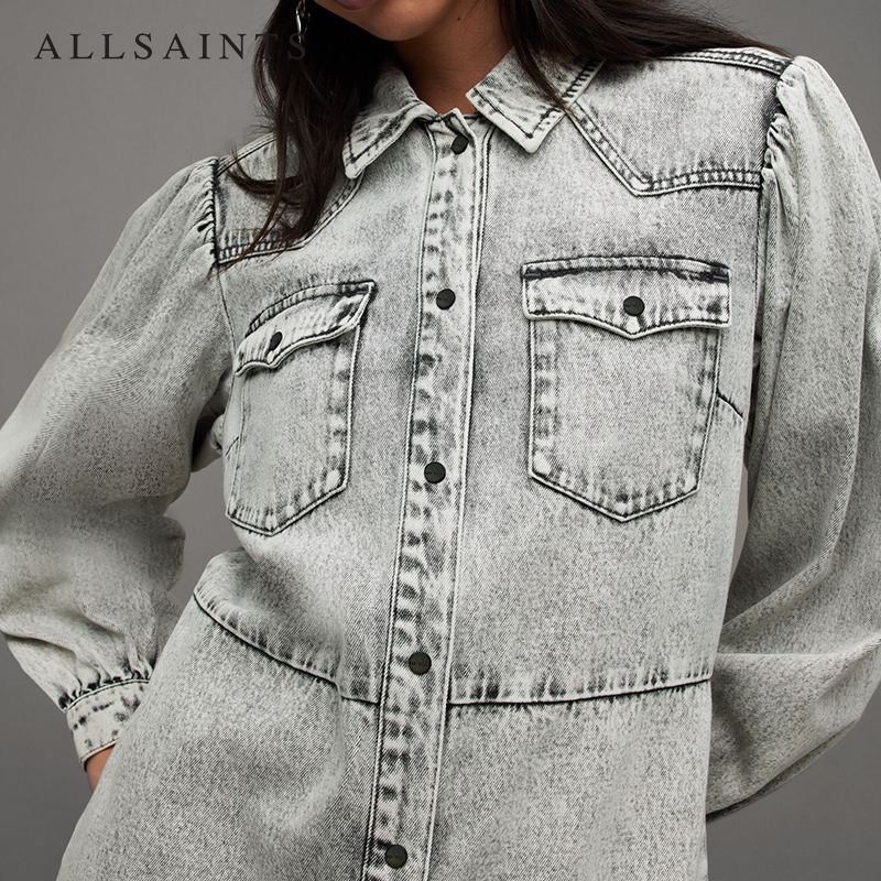 ALLSAINTS女士长袖翻领连衣裙衬衫式牛仔裙子秋季WD150Z - 图2