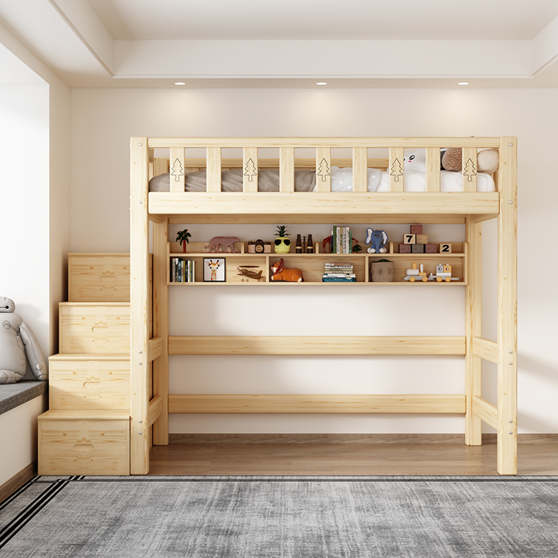 实木梯柜上床下桌组合高架床单上层下空带衣柜上铺悬空儿童小户型 - 图2