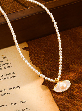 新款淡水珍珠项链女扇形贝耳环高级感轻奢小众吊坠颈链百搭手链