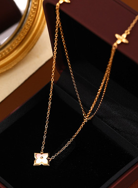 新款时尚轻奢叠戴四叶草项链女小众设计高级感百搭锁骨链精致首饰