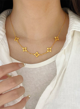 新款复古时尚百搭四叶草项链女轻奢小众设计高级感锁骨链精致首饰