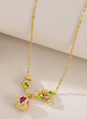 新款复古时尚珐琅彩石榴花项链女轻奢小众设计高级锁骨链精致首饰