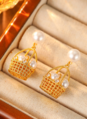 新款编织微镶珍珠吊坠项链高级轻奢耳饰法式复古宫廷风百搭锁骨链