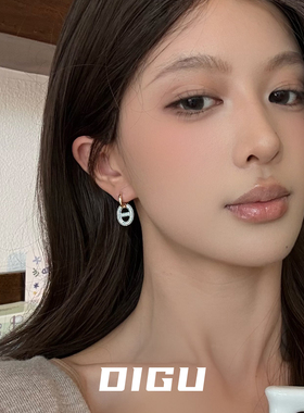 法式复古蓝色仿绿松石猪鼻子耳环