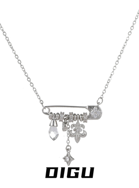 轻奢闪钻别针鸢尾十字架星星项链