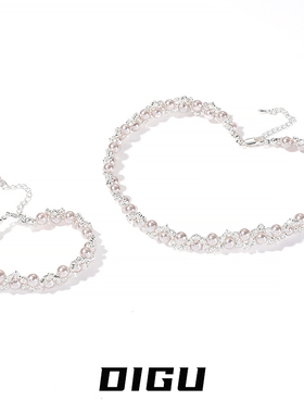轻奢高级感不规则碎银感珍珠项链