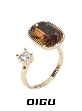 法式简约镶钻开口戒指秋冬茶色