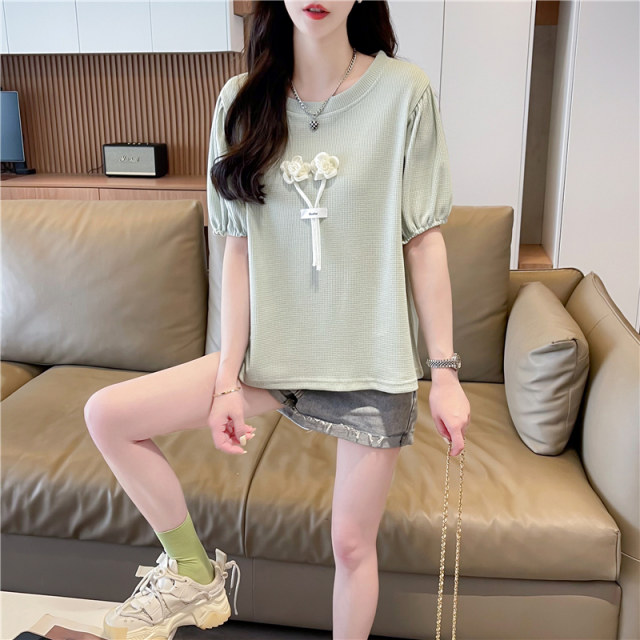 ເສື້ອຍືດແຂນສັ້ນຂອງແມ່ຍິງ Plus Size ແຂນ Puff ບາງໆ