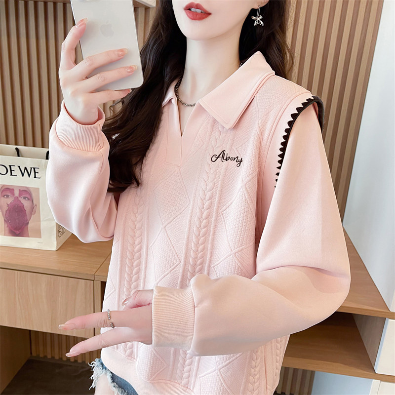 翻领polo衫卫衣女2024新款爆款秋冬季宽松加绒加厚小个子上衣外套,淘宝优惠券,粉丝福利购,淘宝优惠卷