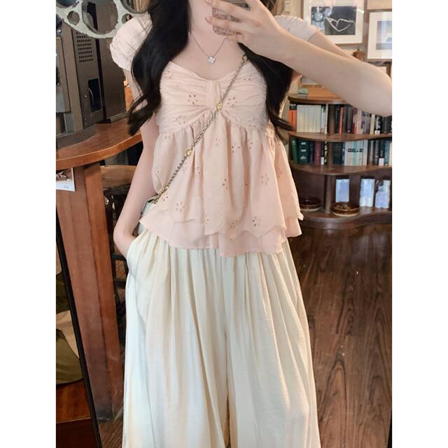 Anli Korean หลวม, lazy ແລະ versatile drapey culottes ແອວສູງ, ແອວ elastic ຄົນອັບເດດ:, trousers ກະເປົ໋າບາດເຈັບ