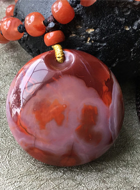 天然四川凉山南红玛瑙魚眼平安扣项链毛衣链。