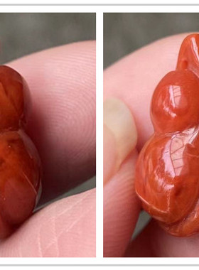 川料南红玛瑙四季豆雕件 柿子红雕刻吊坠挂件