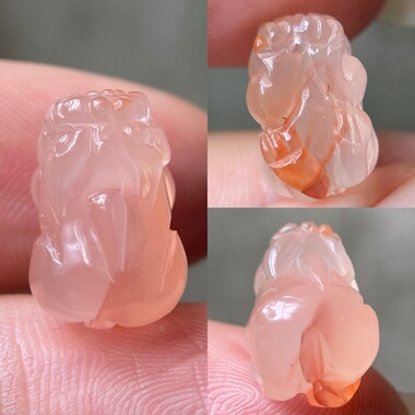 天然川料南红玛瑙冰飘小貔貅雕件水红雕刻挂饰diy项坠配饰