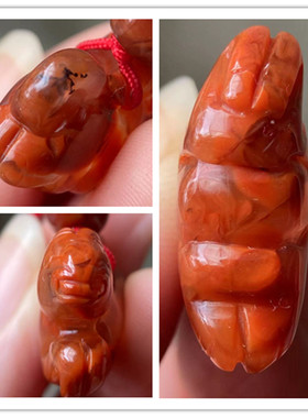 天然川料南红玛瑙小羊吊坠雕件柿子红生肖雕刻挂饰项坠