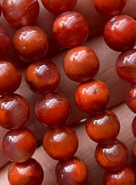 6.4毫米天然南红玛瑙九口火焰纹手串diy玫瑰红多圈手链