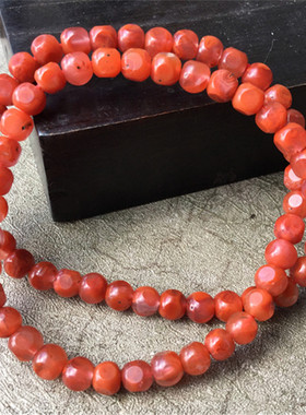 5.毫米天然四川九口火焰红南红玛瑙 六棱珠二圈手链