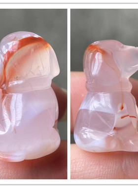 微裂特价天然川料 冰飘南红玛瑙立体小狗吊坠十二生肖雕刻项坠