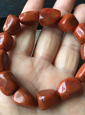 天然川料南红玛瑙柿子红火焰纹手串 随形玉石不规则念珠手链