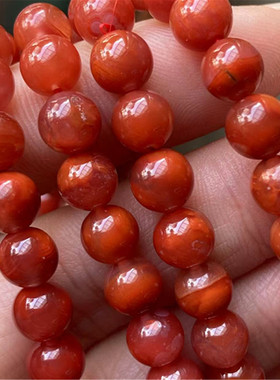 6.4毫米天然南红玛瑙九口火焰纹手串diy玫瑰红多圈手链