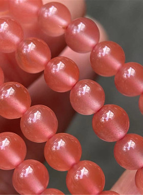 3.5毫米天然四川凉山料项链 冰透粉嫩南红玛瑙多圈念珠手串