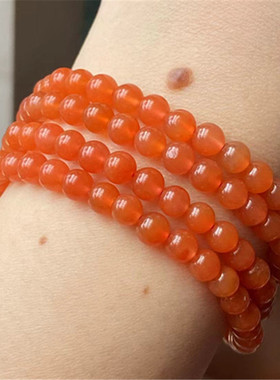 5.4mm天然四川凉山料项链 樱桃红南红玛瑙念珠手串