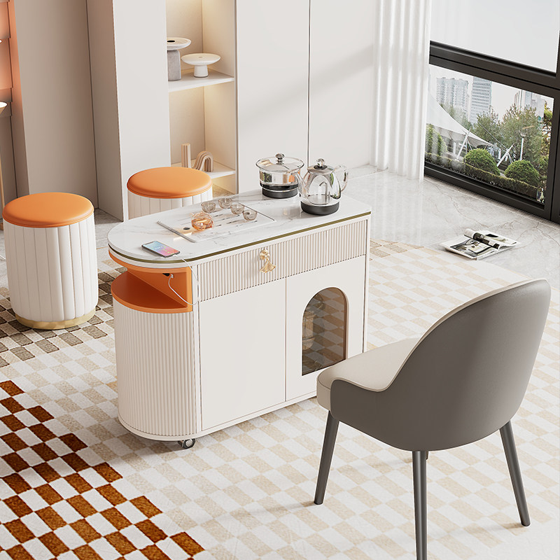 奶油风可移动茶台小型家用轻奢烤漆茶桌烧水壶一体沙发边茶几阳台,淘宝优惠券,粉丝福利购,淘宝优惠卷