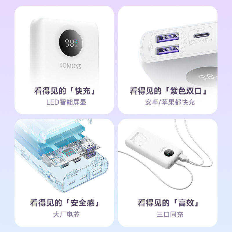 罗马仕充电宝20000毫安大容量2025新款智能数显22.5W超级快充双向正品官方旗舰店移动电源适用小米华为苹果16