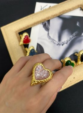 复古巴洛克爱心琉璃戒指包邮