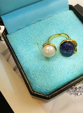 复古巴洛克天然石开口戒指包邮