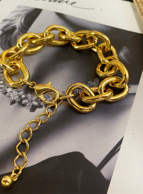 女复古镀真金保色素金重工手链