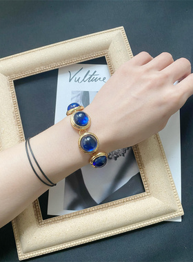 予 286 复古Vintage欧美巴洛克镀真金保色彩色琉璃手链项链套装