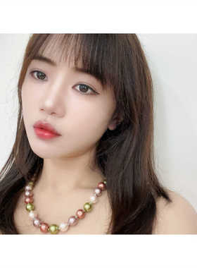 彩色欧美锁骨链复古仿珍珠