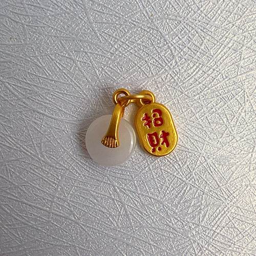 手工diy挂坠配件吊饰古法哑金玉髓平安扣挂饰招财纳福压襟装饰品 - 图1