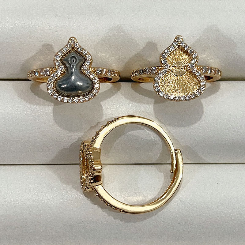 Handmade DIY copper gold-plated ring bottom embryo Song brocade gourd open ring intangible cultural heritage enamel dot emerald conch mother-of-pearl empty holder