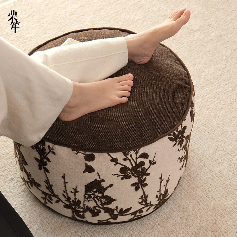 复古新中式美拉德棕色系花枝坐墩客厅沙发坐垫圆墩蒲团耐脏可拆洗,淘宝优惠券,粉丝福利购,淘宝优惠卷