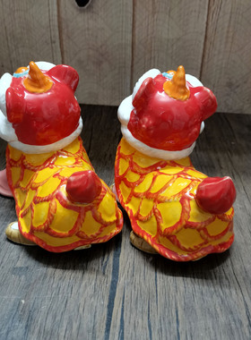 国潮舞狮陶瓷摆件家居客厅礼品