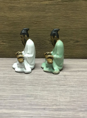 石湾公仔陶瓷弹琴人物桌面摆件