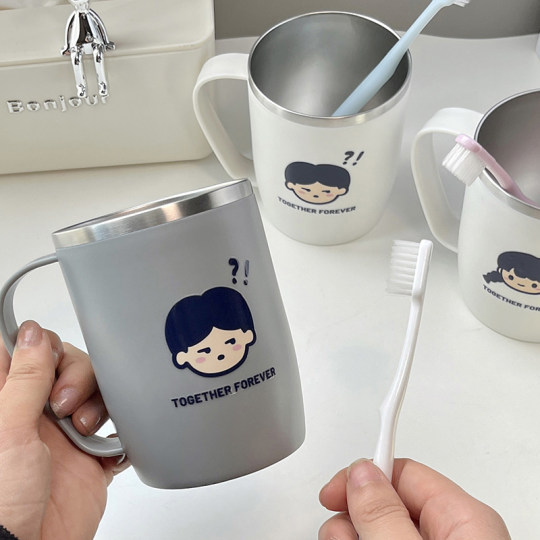 Couple style 304 stainless steel water cup with handle, mouthwash cup with handle, tooth brushing cup, personalized tooth cylinder, anti-fall