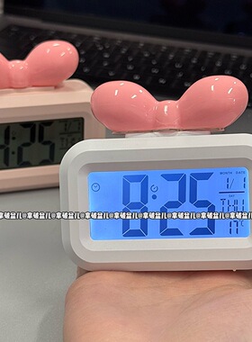 可爱多巴胺蝴蝶结桌面多功能时钟家用电池款闹钟学生宿舍时间管理