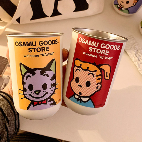 Cute couple brushing teeth and mouthwash cup, stainless steel wash cup, household toothbrush cup, high-looking dental cylinder, travel portable