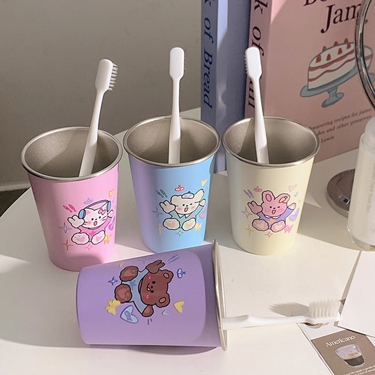 Cute Cartoon Pet Love Brushing Mouthwash Cup Stainless Steel 304 Household Children's and Students' Toothbrushing Cup Couple Model