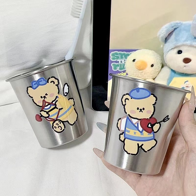 儿童不锈钢杯子高颜值漱口杯304卡通创意简约小熊可爱情侣水杯,淘宝优惠券,粉丝福利购,淘宝优惠卷