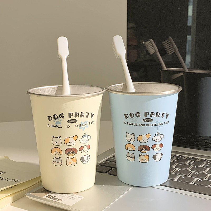 卡通小狗304洗漱高颜值情侣可爱牙刷不锈钢简约漱口杯家用刷牙ins,淘宝优惠券,粉丝福利购,淘宝优惠卷