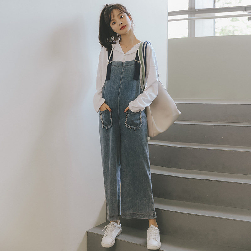 孕妇裤春秋孕妇牛仔潮妈背带裤子 米度丽睿薇孕妇打底裤