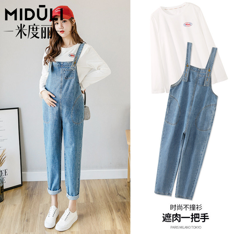 孕妇背带裤套装秋冬款外穿孕妇裤子 米度丽睿薇孕妇打底裤